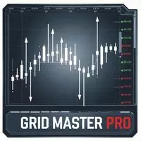 логотип советника Grid Master Pro EA — график японских свечей с белыми стрелками и ценовыми уровнями