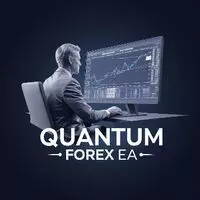 логотип советника Quantum Forex EA — трейдер за компьютером с графиком валютного рынка на экране